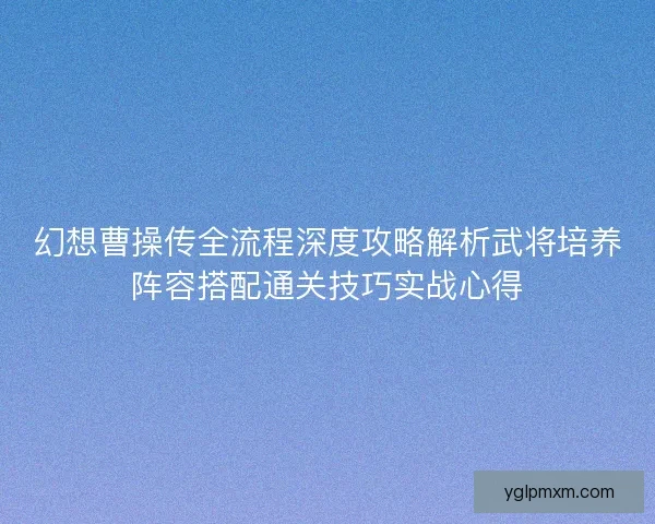 幻想曹操传全流程深度攻略解析武将培养阵容搭配通关技巧实战心得